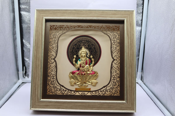 Shri Laxmi Mata Murti – Golden Idol with Elegant Brown Frame”